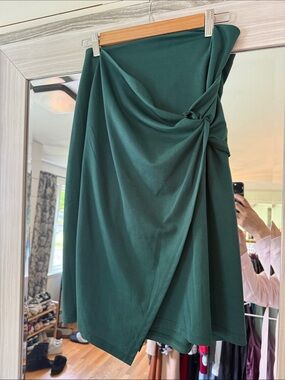 Knot-Detail Dark Green A-Line Skirt